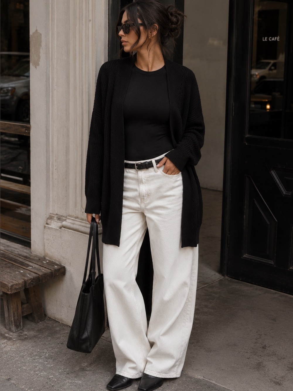 BP. Cable Knit Open Front Longline Cardigan Black XXS